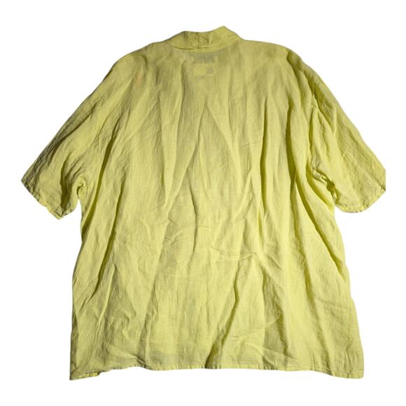 Flax Bright Yellow 100% Linen Collared Short Sleeve Oversized Button Up Shirt M - Picture 2 of 4